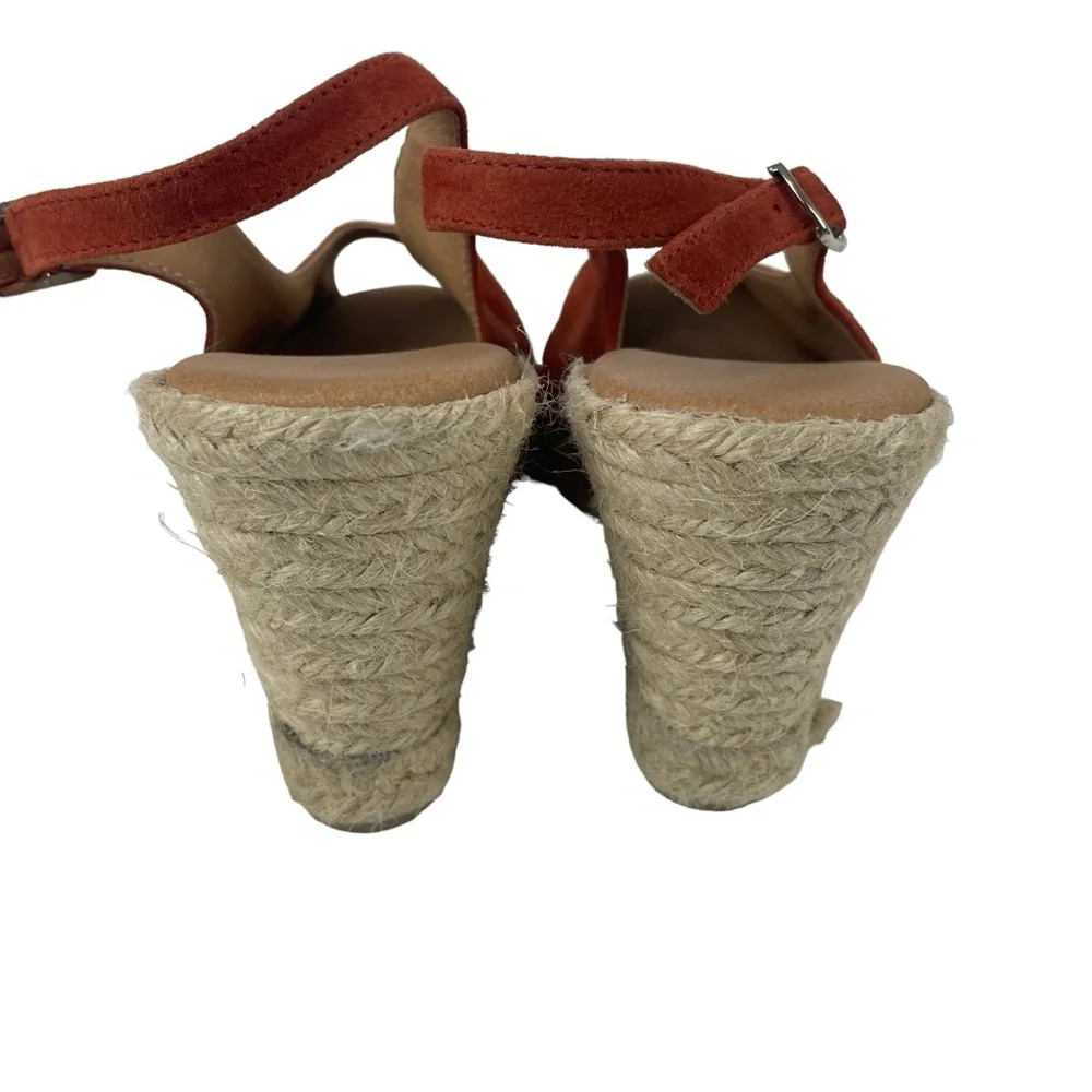 Paseart Spain Espadrilles‎ coral terracotta Suede Slingback Wedge Heel Size 38